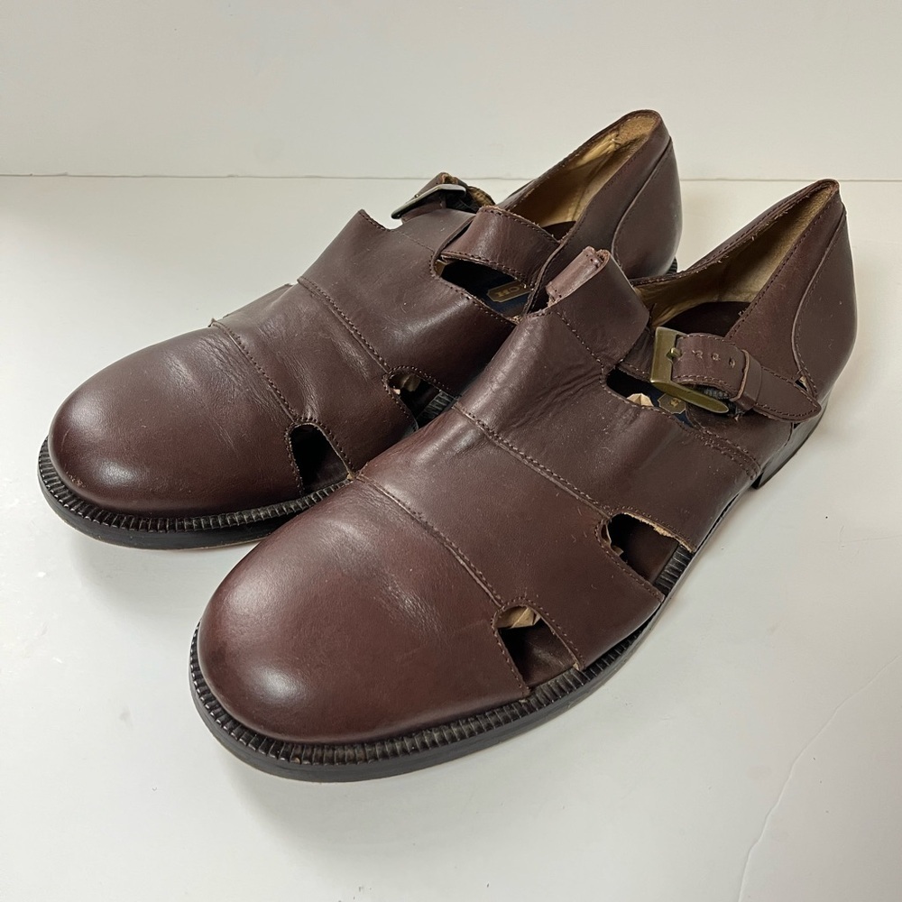 Coach Mens Dark Brown Leather Fisherman Sandals Size 11.5D